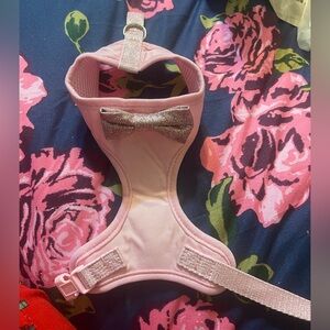 Female Dog Pink Harness with Silver Glitter Bow Tie, Small
